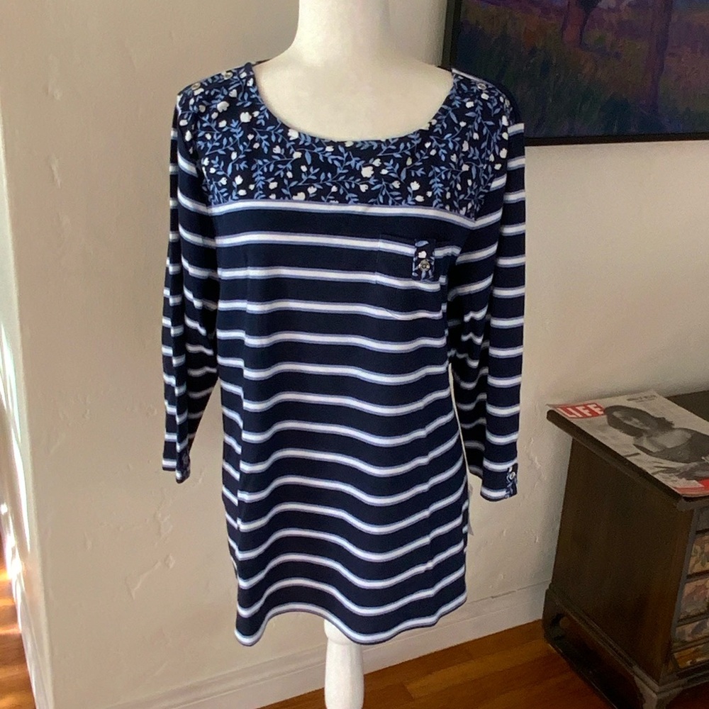 Karen Scott Navy and White Striped Top